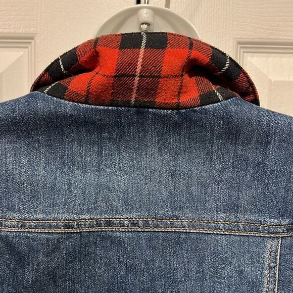 PARASUCO Red Plaid Lined Blue Denim Jacket Size S (fits s/m) see measurements - Picture 10 of 14